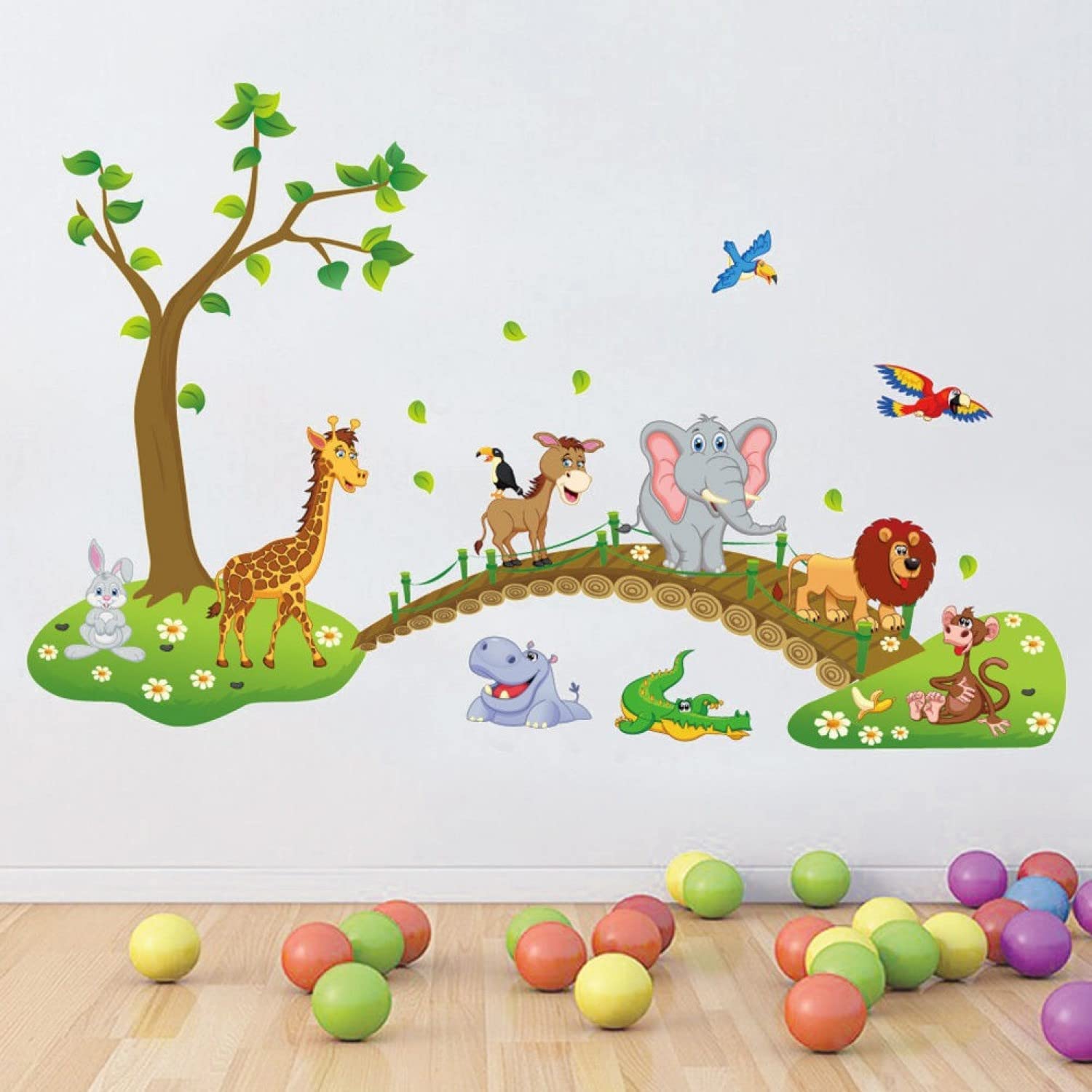 JAAMSO ROYALS-Multi Colour Nursery Zoo Animals PVC Vinyl Self Adhesive Peel and Stick Kids Room-Stumbit Kids
